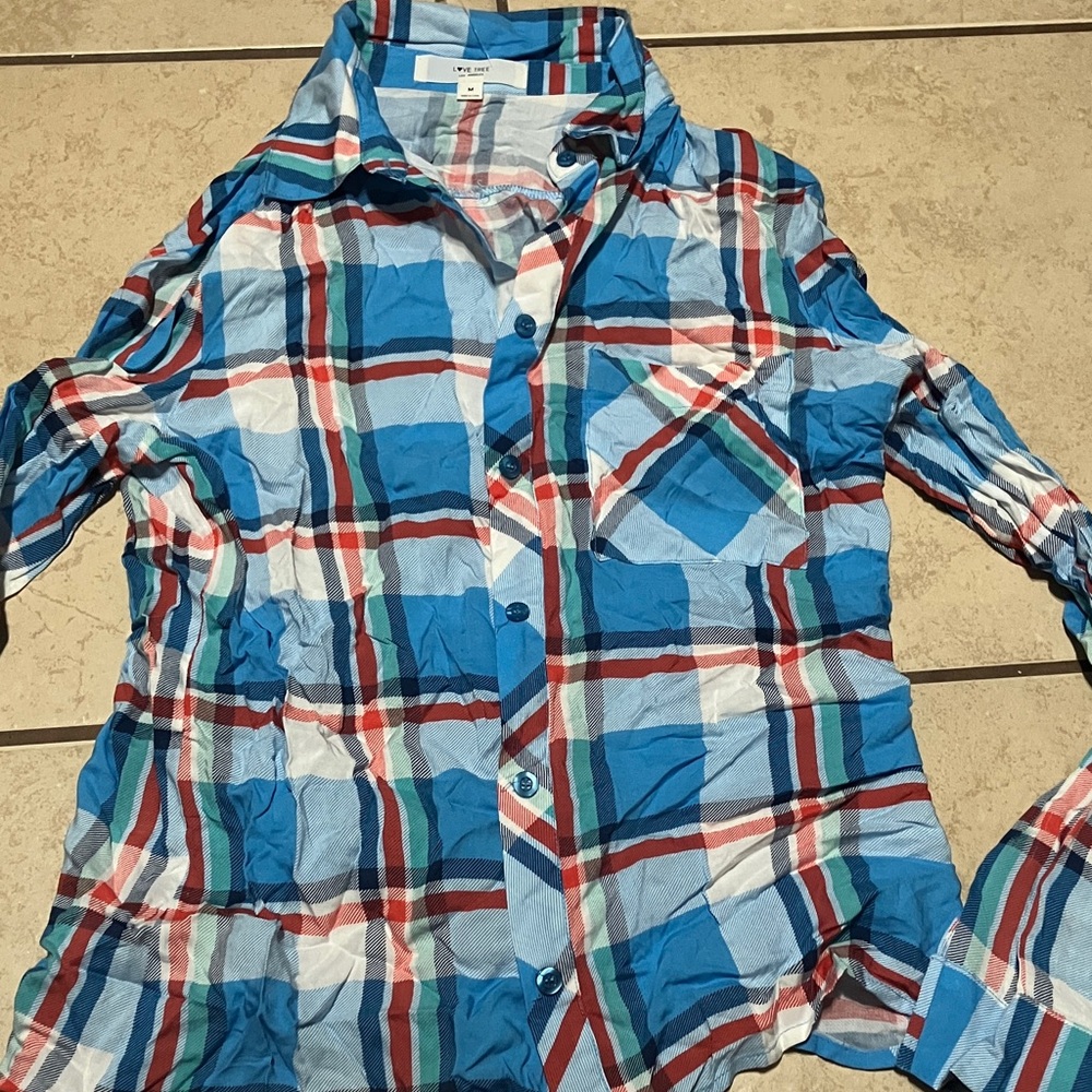 Blue Plaid Button-Up Shirt